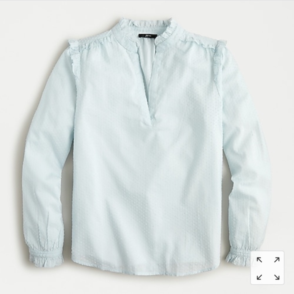 NWT J. Crew Ruffle Trim V Neck Popover in Clip Dot